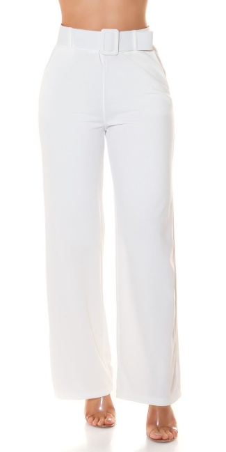hoge taille stoffen broek met riem wit